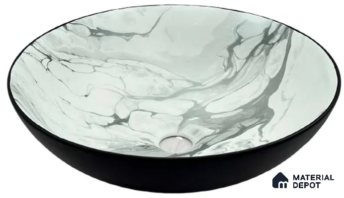 Avyra Sink BS 00089 Ink Marble 410 x 410 x 150 mm Circular Ceramic Matte Finish Designer Basin - 150 mm | Suitable For Bathroom, Vanity & Utility Areas