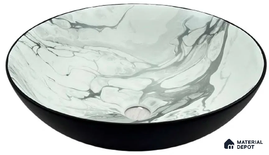 Avyra Sink BS 00089 Ink Marble 410 x 410 x 150 mm Circular Ceramic Matte Finish Designer Basin - 150 mm | Suitable For Bathroom, Vanity & Utility Areas