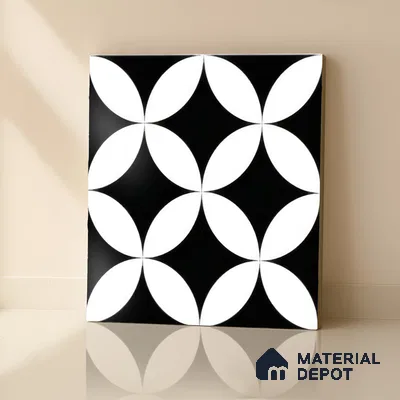 Moroccan Floor & Wall Tile TL 04358 Monochrome Star 1 ft x 1 ft Matte Finish Ceramic Tile - 9 mm | Suitable For Kitchen, Bathroom, Dining Area | Please Expect a Slight Variation of Pattern