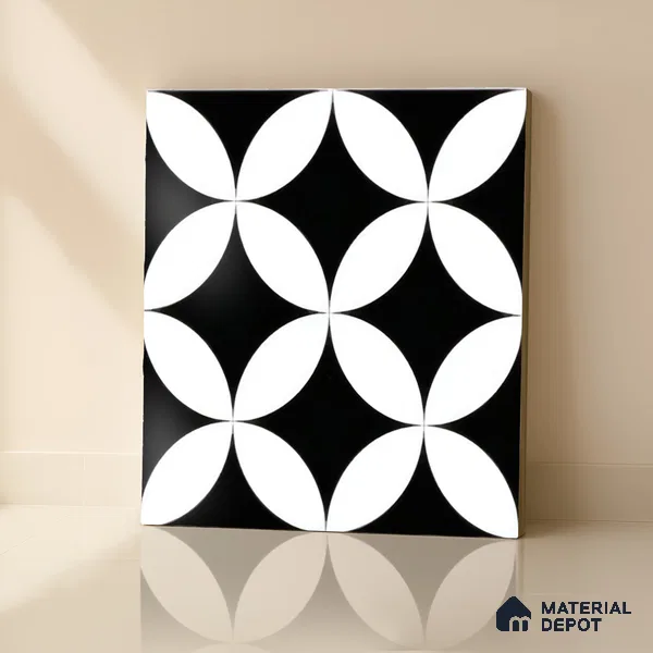 Moroccan Floor & Wall Tile TL 04358 Monochrome Star 1 ft x 1 ft Matte Finish Ceramic Tile - 9 mm | Suitable For Kitchen, Bathroom, Dining Area | Please Expect a Slight Variation of Pattern