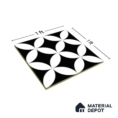 Moroccan Floor & Wall Tile TL 04358 Monochrome Star 1 ft x 1 ft Matte Finish Ceramic Tile - 9 mm | Suitable For Kitchen, Bathroom, Dining Area | Please Expect a Slight Variation of Pattern