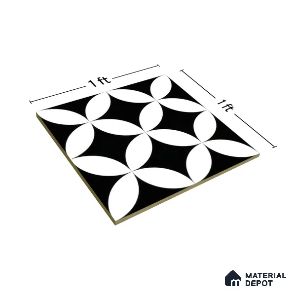Moroccan Floor & Wall Tile TL 04358 Monochrome Star 1 ft x 1 ft Matte Finish Ceramic Tile - 9 mm | Suitable For Kitchen, Bathroom, Dining Area | Please Expect a Slight Variation of Pattern