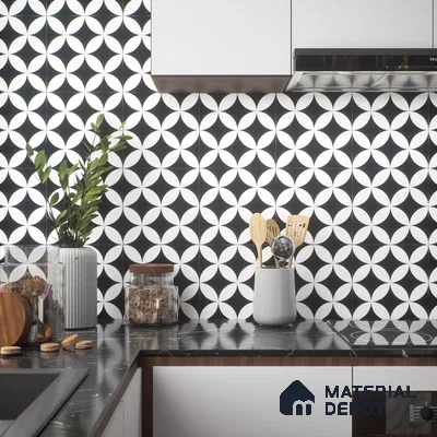 Moroccan Floor & Wall Tile TL 04358 Monochrome Star 1 ft x 1 ft Matte Finish Ceramic Tile - 9 mm | Suitable For Kitchen, Bathroom, Dining Area | Please Expect a Slight Variation of Pattern