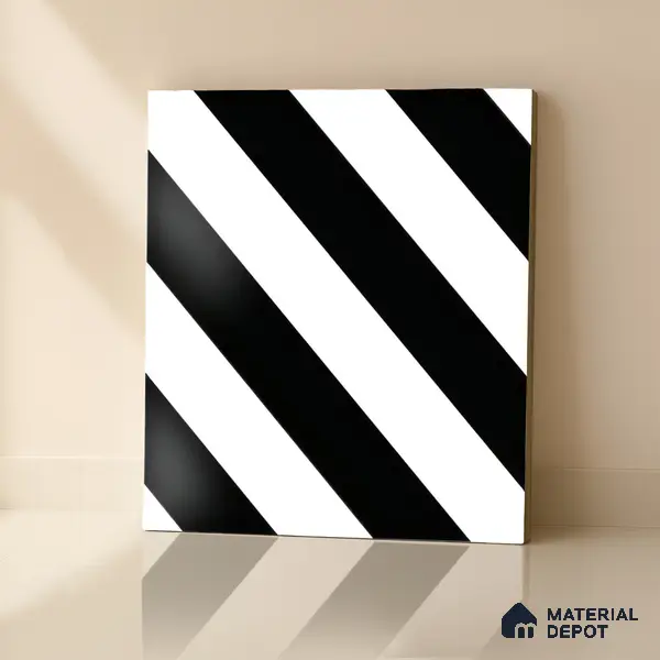 Moroccan Floor & Wall Tile TL 04359 Monochrome Strip 1 ft x 1 ft Matte Finish Ceramic Tile - 9 mm | Suitable For Kitchen, Bathroom, Dining Area | Please Expect a Slight Variation of Pattern