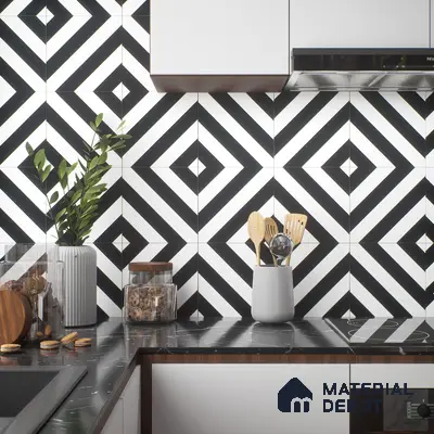 Moroccan Floor & Wall Tile TL 04359 Monochrome Strip 1 ft x 1 ft Matte Finish Ceramic Tile - 9 mm | Suitable For Kitchen, Bathroom, Dining Area | Please Expect a Slight Variation of Pattern