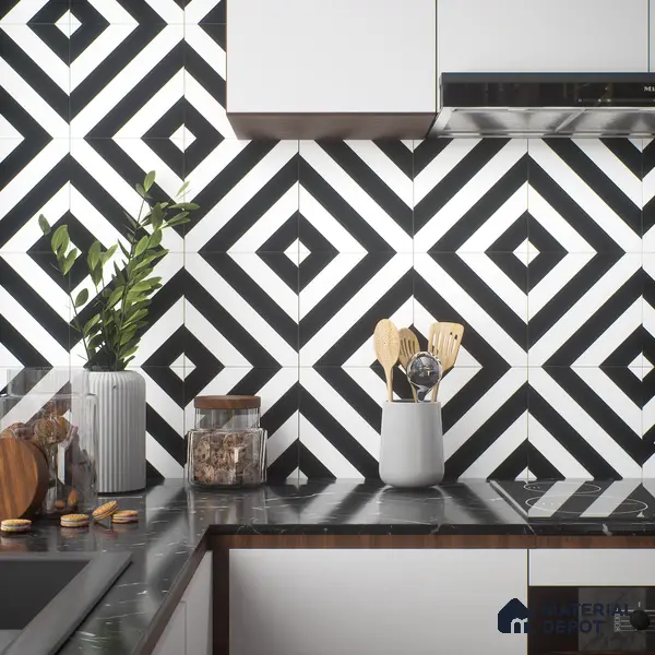 Moroccan Floor & Wall Tile TL 04359 Monochrome Strip 1 ft x 1 ft Matte Finish Ceramic Tile - 9 mm | Suitable For Kitchen, Bathroom, Dining Area | Please Expect a Slight Variation of Pattern