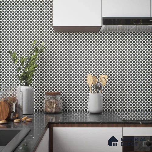 Moroccan Floor & Wall Tile TL 04362 Flexi Monochrome Petal 1 ft x 1 ft Matte Finish Ceramic Tile - 9 mm | Suitable For Kitchen, Bathroom, Entryway | Please Expect a Slight Variation of Pattern
