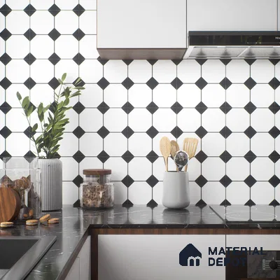 Moroccan Floor & Wall Tile TL 04363 Fillet Monochrome Hexagonal 1 ft x 1 ft Matte Finish Ceramic Tile - 9 mm | Suitable For Kitchen, Bathroom, Entryway | Please Expect a Slight Variation of Pattern