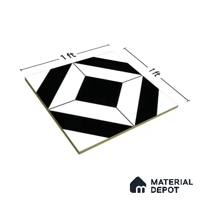Moroccan Floor & Wall Tile TL 04364 Monochrome Square 1 ft x 1 ft Matte Finish Ceramic Tile - 9 mm | Suitable For Kitchen, Bathroom, Dining Area | Please Expect a Slight Variation of Pattern