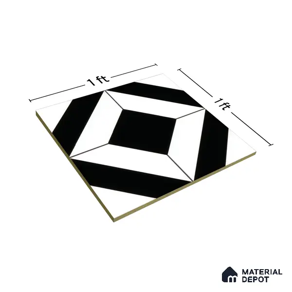 Moroccan Floor & Wall Tile TL 04364 Monochrome Square 1 ft x 1 ft Matte Finish Ceramic Tile - 9 mm | Suitable For Kitchen, Bathroom, Dining Area | Please Expect a Slight Variation of Pattern