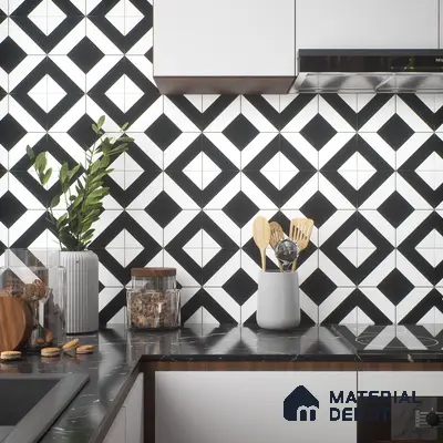 Moroccan Floor & Wall Tile TL 04364 Monochrome Square 1 ft x 1 ft Matte Finish Ceramic Tile - 9 mm | Suitable For Kitchen, Bathroom, Dining Area | Please Expect a Slight Variation of Pattern