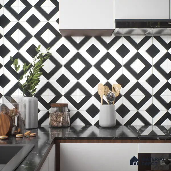 Moroccan Floor & Wall Tile TL 04364 Monochrome Square 1 ft x 1 ft Matte Finish Ceramic Tile - 9 mm | Suitable For Kitchen, Bathroom, Dining Area | Please Expect a Slight Variation of Pattern