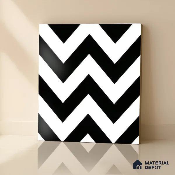 Moroccan Floor & Wall Tile TL 04365 Monochrome Ziazag 1 ft x 1 ft Matte Finish Ceramic Tile - 9 mm | Suitable For Kitchen, Bathroom, Entryway | Please Expect a Slight Variation of Pattern