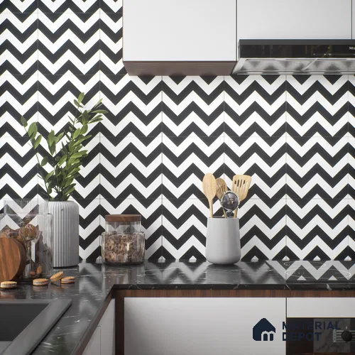 Moroccan Floor & Wall Tile TL 04365 Monochrome Ziazag 1 ft x 1 ft Matte Finish Ceramic Tile - 9 mm | Suitable For Kitchen, Bathroom, Entryway | Please Expect a Slight Variation of Pattern