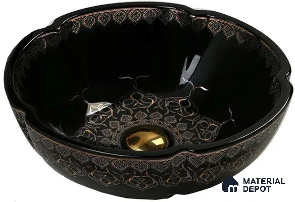 Avyra Sink BS 00107 Moroccan Ebony 420 x 420 x 150 mm Circular Ceramic Glossy Finish Designer Basin - 150 mm | Suitable For Bathroom, Vanity & Utility Areas