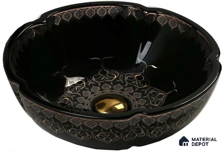 Avyra Sink BS 00107 Moroccan Ebony 420 x 420 x 150 mm Circular Ceramic Glossy Finish Designer Basin - 150 mm | Suitable For Bathroom, Vanity & Utility Areas
