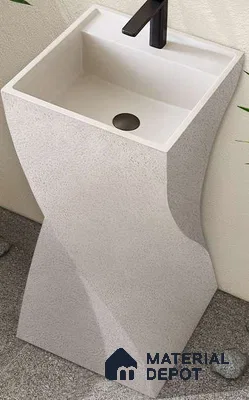 Avyra Sink BS 00038 Ivory Twist 420 x 420 x 860 mm Rectangular Artificial Stone Matte Finish Pedestal Basin - 860 mm | Suitable For Bathroom, Vanity & Utility Areas