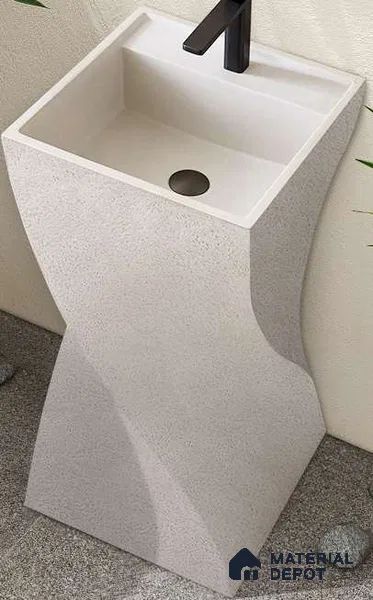 Avyra Sink BS 00038 Ivory Twist 420 x 420 x 860 mm Rectangular Artificial Stone Matte Finish Pedestal Basin - 860 mm | Suitable For Bathroom, Vanity & Utility Areas