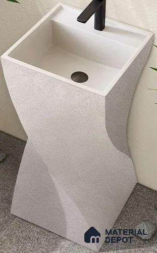 Avyra Sink BS 00038 Ivory Twist 420 x 420 x 860 mm Rectangular Artificial Stone Matte Finish Pedestal Basin - 860 mm | Suitable For Bathroom, Vanity & Utility Areas