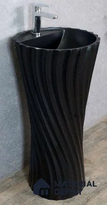 Avyra Sink BS 00050 Ebony Swirl 420 x 420 x 860 mm Circular Artificial Stone Matte Finish Pedestal Basin - 860 mm | Suitable For Bathroom, Vanity & Utility Areas