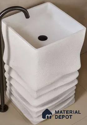 Avyra Sink BS 00059 Ivory Ripple 420 x 420 x 860 mm Rectangular Artificial Stone Matte Finish Pedestal Basin - 860 mm | Suitable For Bathroom, Vanity & Utility Areas