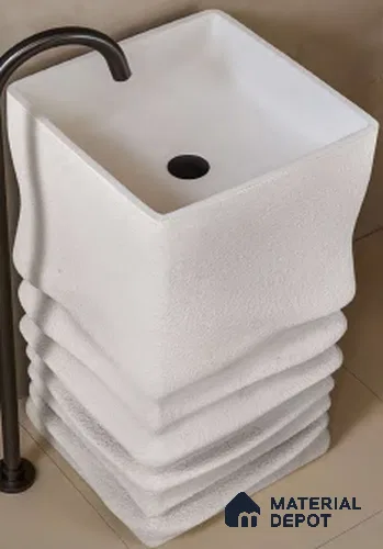 Avyra Sink BS 00059 Ivory Ripple 420 x 420 x 860 mm Rectangular Artificial Stone Matte Finish Pedestal Basin - 860 mm | Suitable For Bathroom, Vanity & Utility Areas