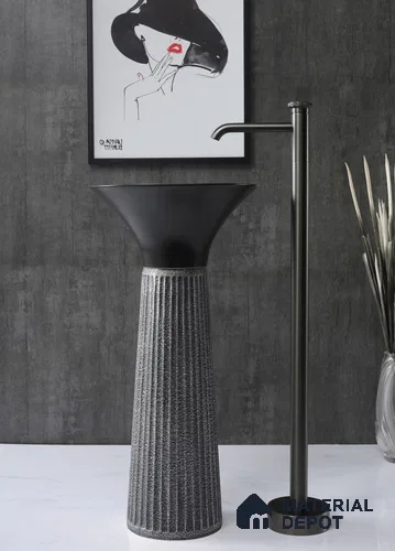 Avyra Sink BS 00182 Charcoal Chalice 420 x 420 x 860 mm Circular Ceramic Matte Finish Designer Basin - 860 mm | Suitable For Bathroom, Vanity & Utility Areas