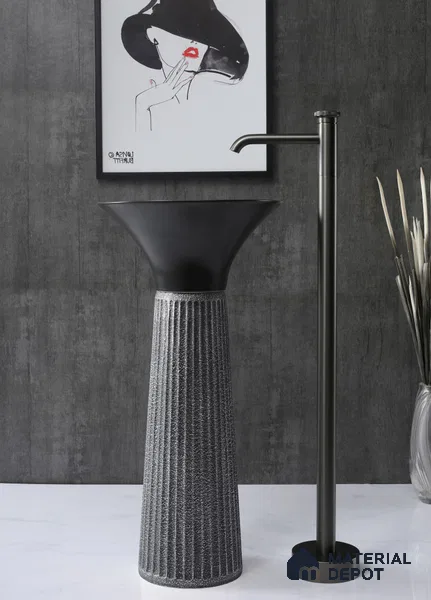 Avyra Sink BS 00182 Charcoal Chalice 420 x 420 x 860 mm Circular Ceramic Matte Finish Designer Basin - 860 mm | Suitable For Bathroom, Vanity & Utility Areas