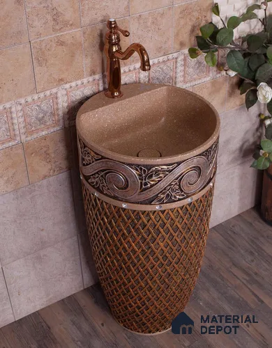 Avyra Sink BS 00194 Copper Weave 430 x 430 x 850 mm Circular Ceramic Matte Finish Designer Basin - 850 mm | Suitable For Bathroom, Vanity & Utility Areas