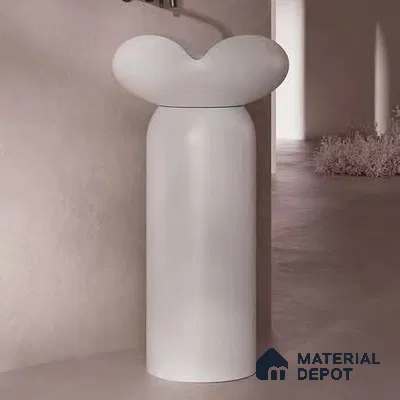 Avyra Sink BS 00045 Cloud White 450 x 450 x 860 mm Circular Artificial Stone Matte Finish Pedestal Basin - 860 mm | Suitable For Bathroom, Vanity & Utility Areas