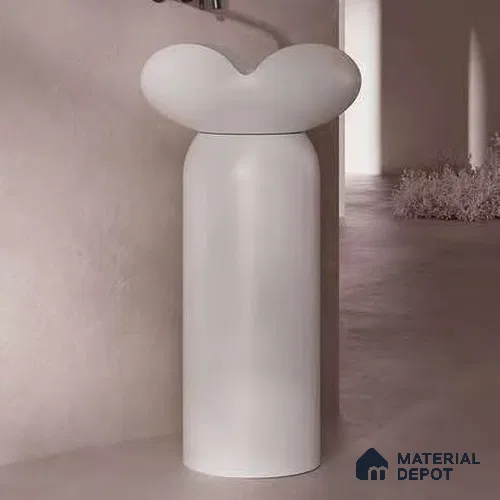 Avyra Sink BS 00045 Cloud White 450 x 450 x 860 mm Circular Artificial Stone Matte Finish Pedestal Basin - 860 mm | Suitable For Bathroom, Vanity & Utility Areas