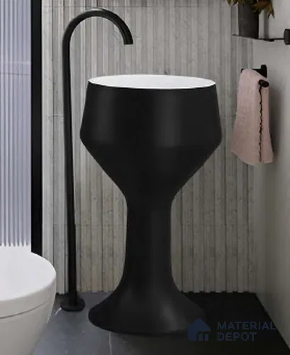 Avyra Sink BS 00065 Noir Chalice 450 x 450 x 860 mm Circular Artificial Stone Matte Finish Pedestal Basin - 860 mm | Suitable For Bathroom, Vanity & Utility Areas