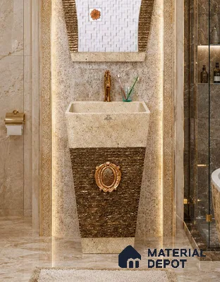 Avyra Sink BS 00181 Royal Travertine 450 x 450 x 860 mm Circular Ceramic Matte Finish Designer Basin - 860 mm | Suitable For Bathroom, Vanity & Utility Areas