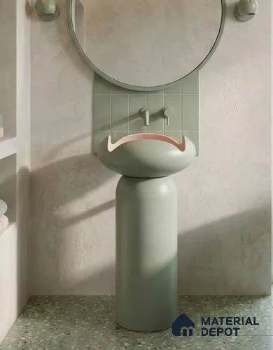Avyra Sink BS 00191 Sage Tulip 450 x 450 x 860 mm Circular Ceramic Matte Finish Designer Basin - 860 mm | Suitable For Bathroom, Vanity & Utility Areas