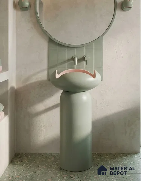 Avyra Sink BS 00191 Sage Tulip 450 x 450 x 860 mm Circular Ceramic Matte Finish Designer Basin - 860 mm | Suitable For Bathroom, Vanity & Utility Areas