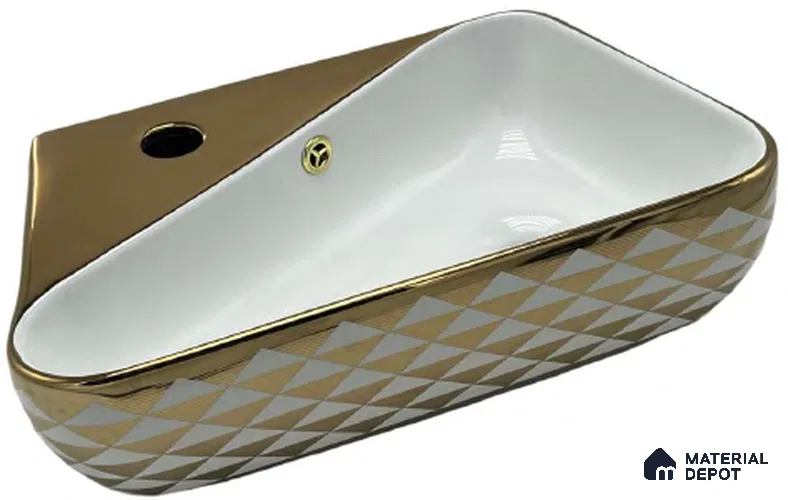 Avyra Sink BS 00097 Harlequin Gold 455 x 280 x 160 mm Rectangular Ceramic Glossy Finish Designer Basin - 160 mm | Suitable For Bathroom, Vanity & Utility Areas