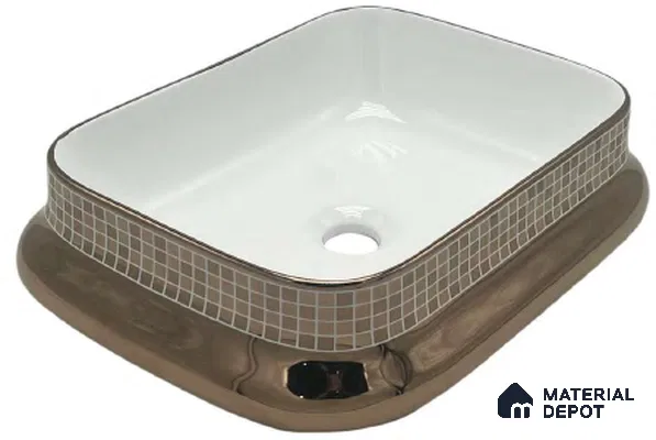 Avyra Sink BS 00093 Bronze Grid 460 x 340 x 135 mm Rectangular Ceramic Glossy Finish Designer Basin - 135 mm | Suitable For Bathroom, Vanity & Utility Areas
