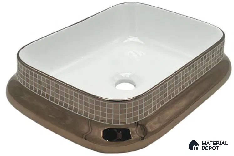 Avyra Sink BS 00093 Bronze Grid 460 x 340 x 135 mm Rectangular Ceramic Glossy Finish Designer Basin - 135 mm | Suitable For Bathroom, Vanity & Utility Areas