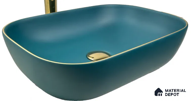 Nivora Sink BS 00056 Teal Gold 460 x 340 x 135 mm Rectangular Ceramic Matte Finish Designer Basin - 135 mm | Suitable For Bathroom, Vanity & Utility Areas