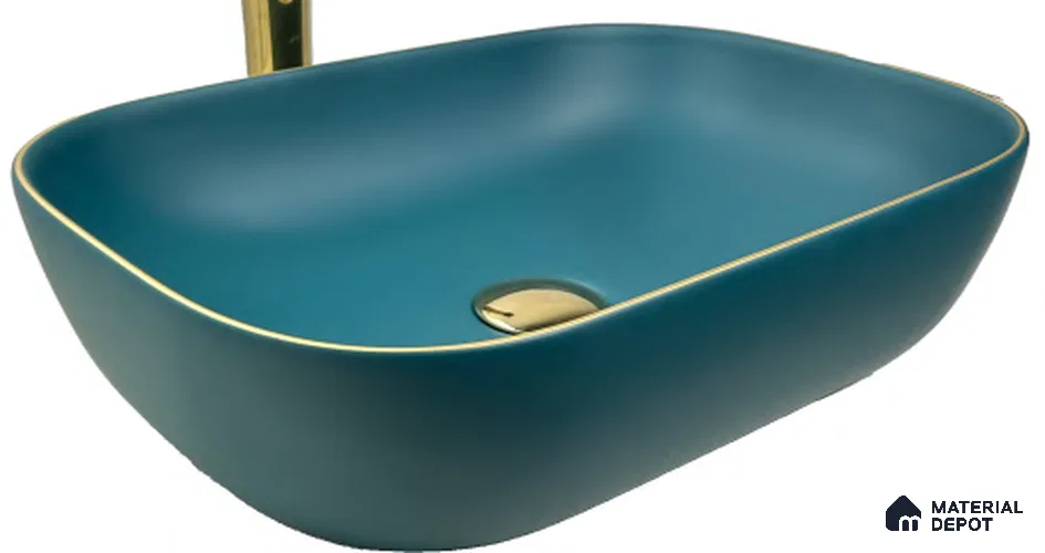 Nivora Sink BS 00056 Teal Gold 460 x 340 x 135 mm Rectangular Ceramic Matte Finish Designer Basin - 135 mm | Suitable For Bathroom, Vanity & Utility Areas