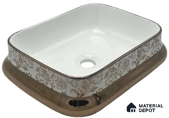 Avyra Sink BS 00092 Bronze Damask 460 x 340 x 135 mm Rectangular Ceramic Glossy Finish Designer Basin - 135 mm | Suitable For Bathroom, Vanity & Utility Areas