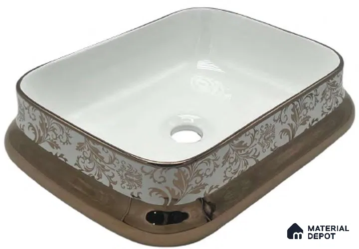 Avyra Sink BS 00092 Bronze Damask 460 x 340 x 135 mm Rectangular Ceramic Glossy Finish Designer Basin - 135 mm | Suitable For Bathroom, Vanity & Utility Areas