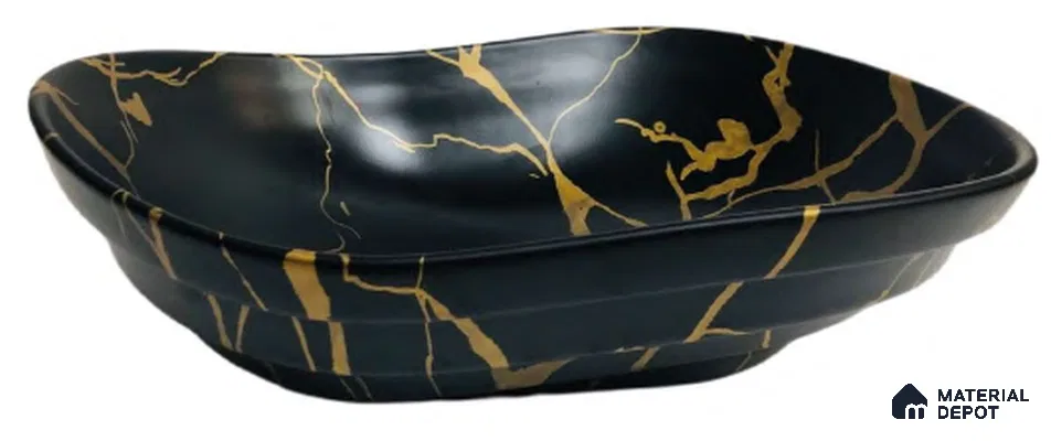 Avyra Sink BS 00094 Onyx Kintsugi 460 x 340 x 145 mm Rectangular Ceramic Matte Finish Designer Basin - 145 mm | Suitable For Bathroom, Vanity & Utility Areas