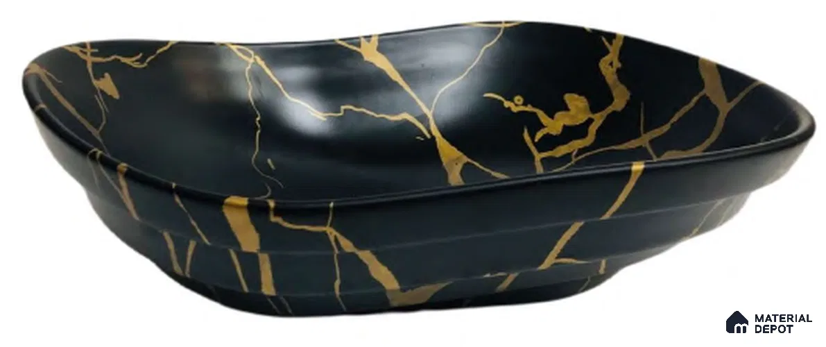 Avyra Sink BS 00094 Onyx Kintsugi 460 x 340 x 145 mm Rectangular Ceramic Matte Finish Designer Basin - 145 mm | Suitable For Bathroom, Vanity & Utility Areas
