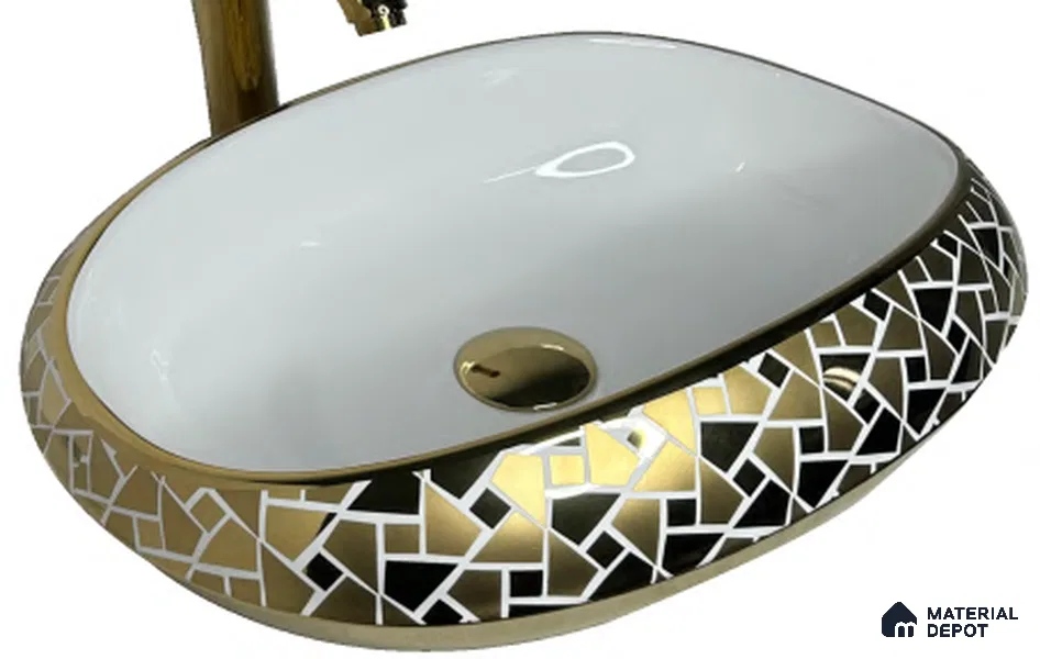 Avyra Sink BS 00105 Noir Mosaic 460 x 380 x 140 mm Circular Ceramic Glossy Finish Designer Basin - 140 mm | Suitable For Bathroom, Vanity & Utility Areas