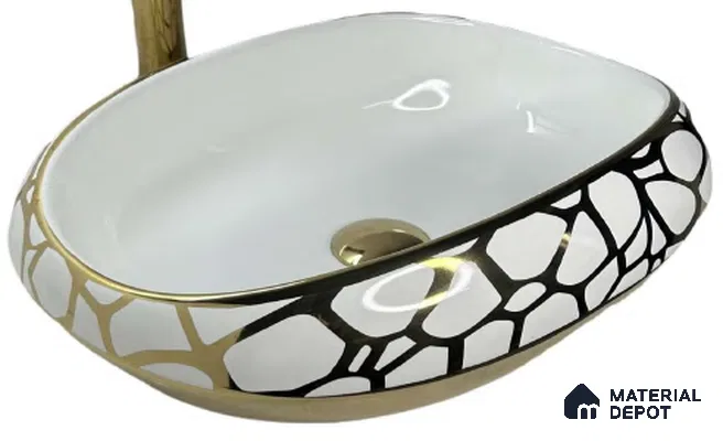 Avyra Sink BS 00106 Giraffe Luxe 460 x 380 x 140 mm Circular Ceramic Glossy Finish Designer Basin - 140 mm | Suitable For Bathroom, Vanity & Utility Areas