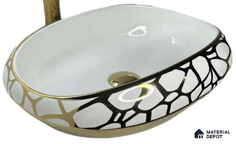 Avyra Sink BS 00106 Giraffe Luxe 460 x 380 x 140 mm Circular Ceramic Glossy Finish Designer Basin - 140 mm | Suitable For Bathroom, Vanity & Utility Areas