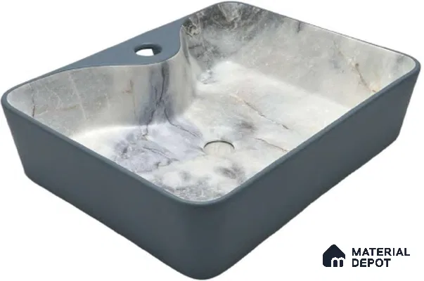Avyra Sink BS 00071 Slate Marble 480 x 370 x 130 mm Rectangular Ceramic Matte Finish Designer Basin - 130 mm | Suitable For Bathroom, Vanity & Utility Areas