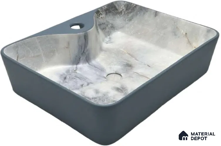 Avyra Sink BS 00071 Slate Marble 480 x 370 x 130 mm Rectangular Ceramic Matte Finish Designer Basin - 130 mm | Suitable For Bathroom, Vanity & Utility Areas
