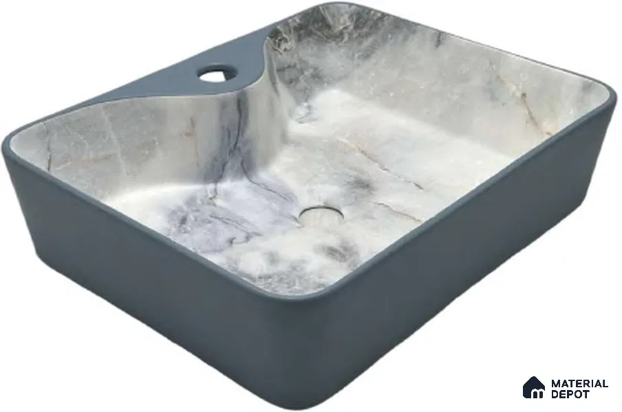 Avyra Sink BS 00071 Slate Marble 480 x 370 x 130 mm Rectangular Ceramic Matte Finish Designer Basin - 130 mm | Suitable For Bathroom, Vanity & Utility Areas